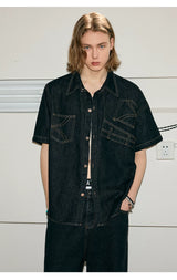 Deconstructed Short-Sleeve Denim Shirt