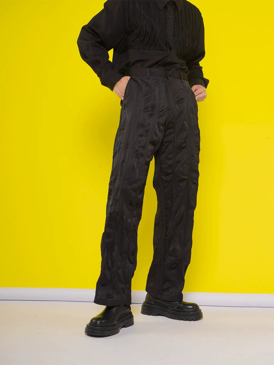 Black Khaki Pleated Wide Leg Pants