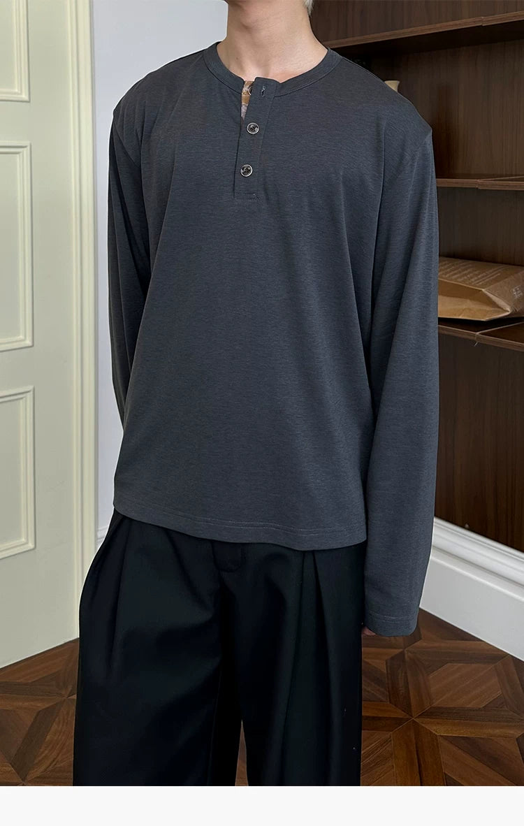 Long Sleeve Color Block Linen Henley