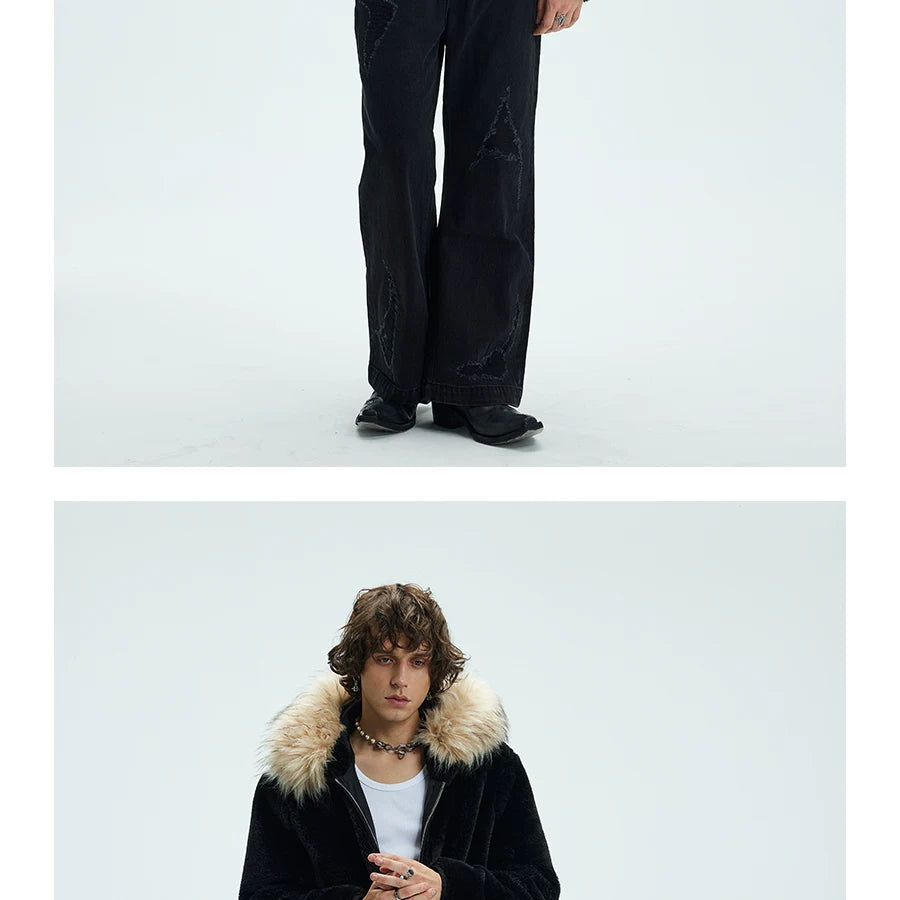 Detachable Fur Collar Fleece Hooded Coat