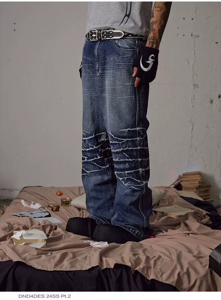 Cleanfit Blue Distressed Straight Flared Jeans