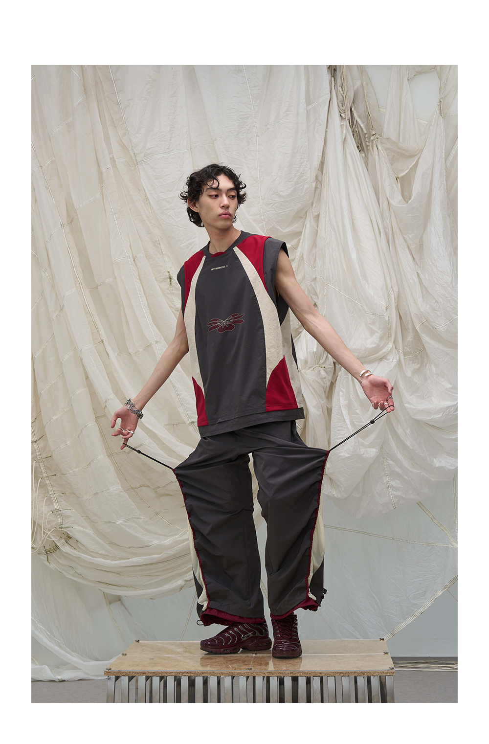 Contrast Paneled Double Cuffed Nylon Pants