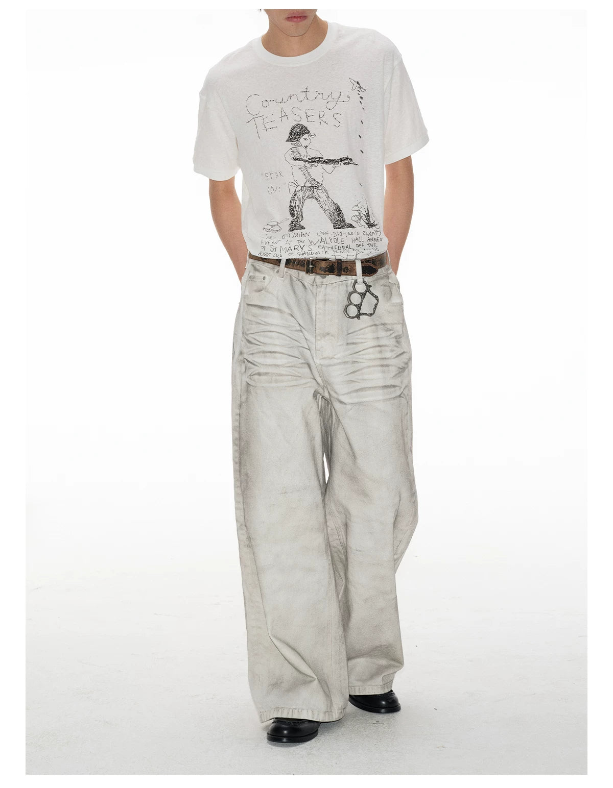 White Distressed Wide Leg Jeans