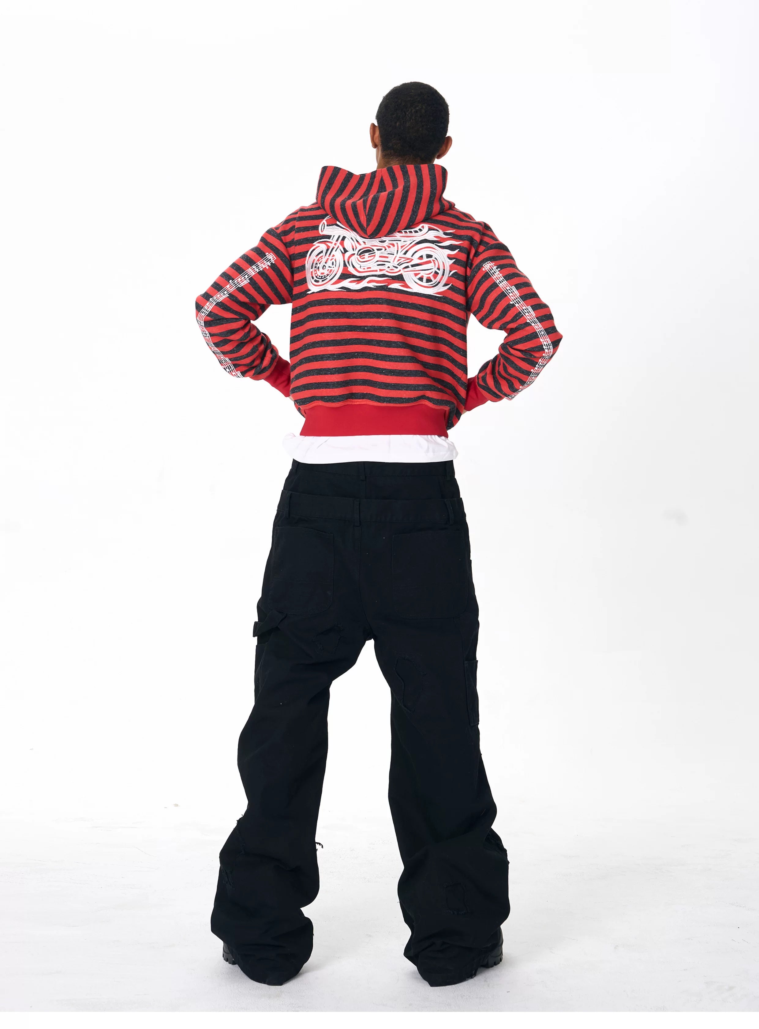 Men's Crop Motor Embroidered Striped Hoodie