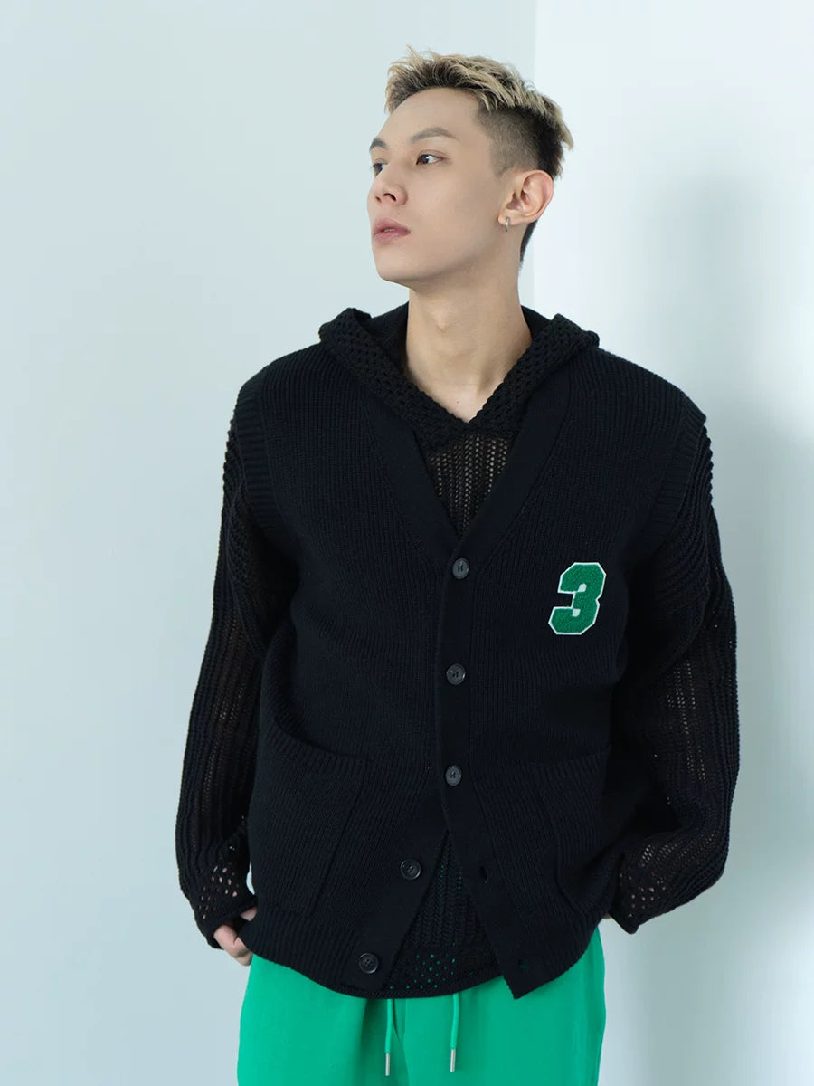 Men's Black-White Number Embroidered Knit Vest