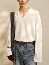 V-Neck Long Sleeve Merino Tencel Sweater