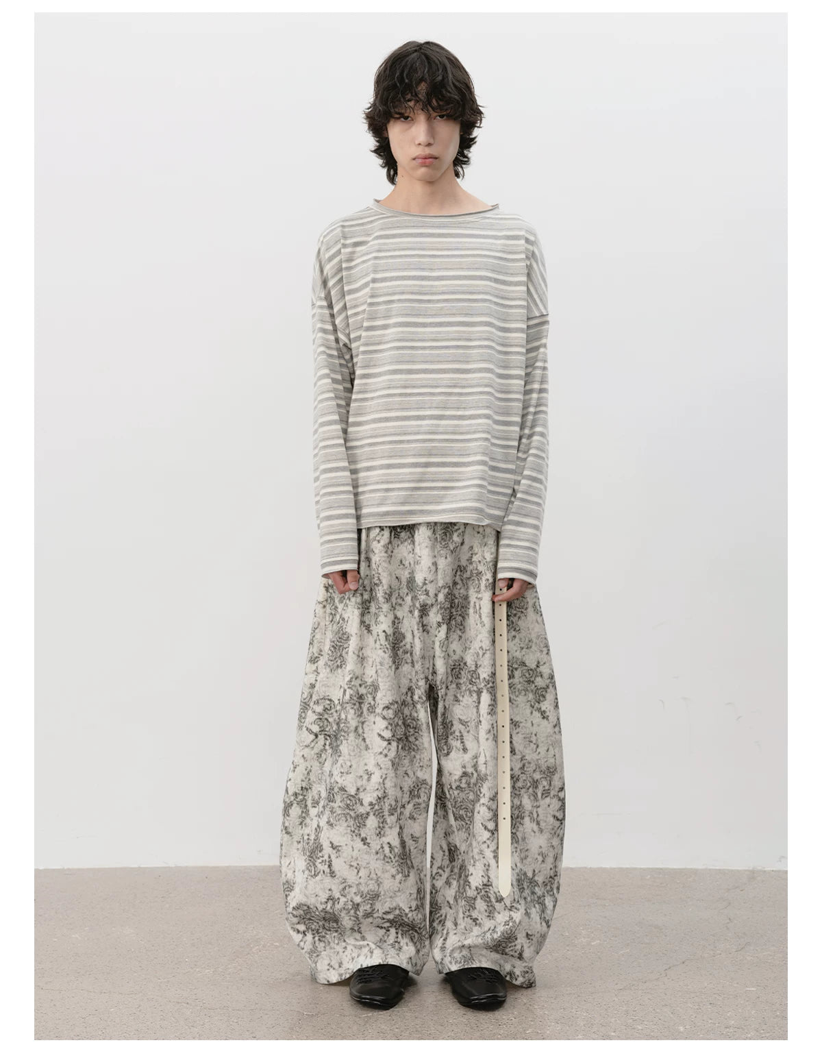 Striped Roll Cuff Drop Shoulder Top