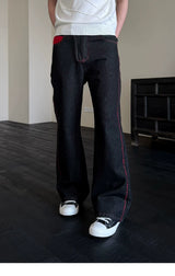 Men's Embroidered Flared Raw Denim Jeans