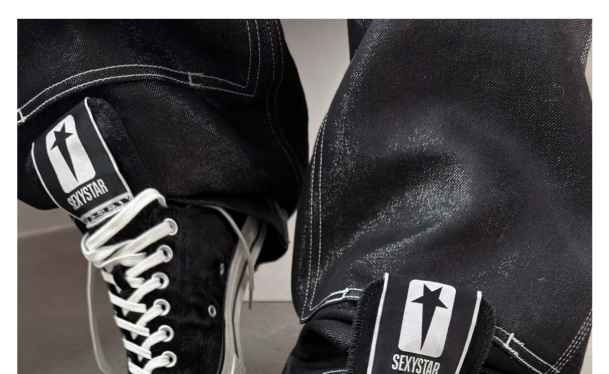 Black Leather Blend Vulcanized Tongue Sneakers