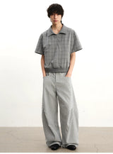 Striped Pleated Curved Hem Pants
