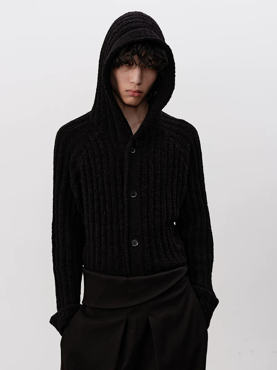 Ribbed Knit Hooded Sweater