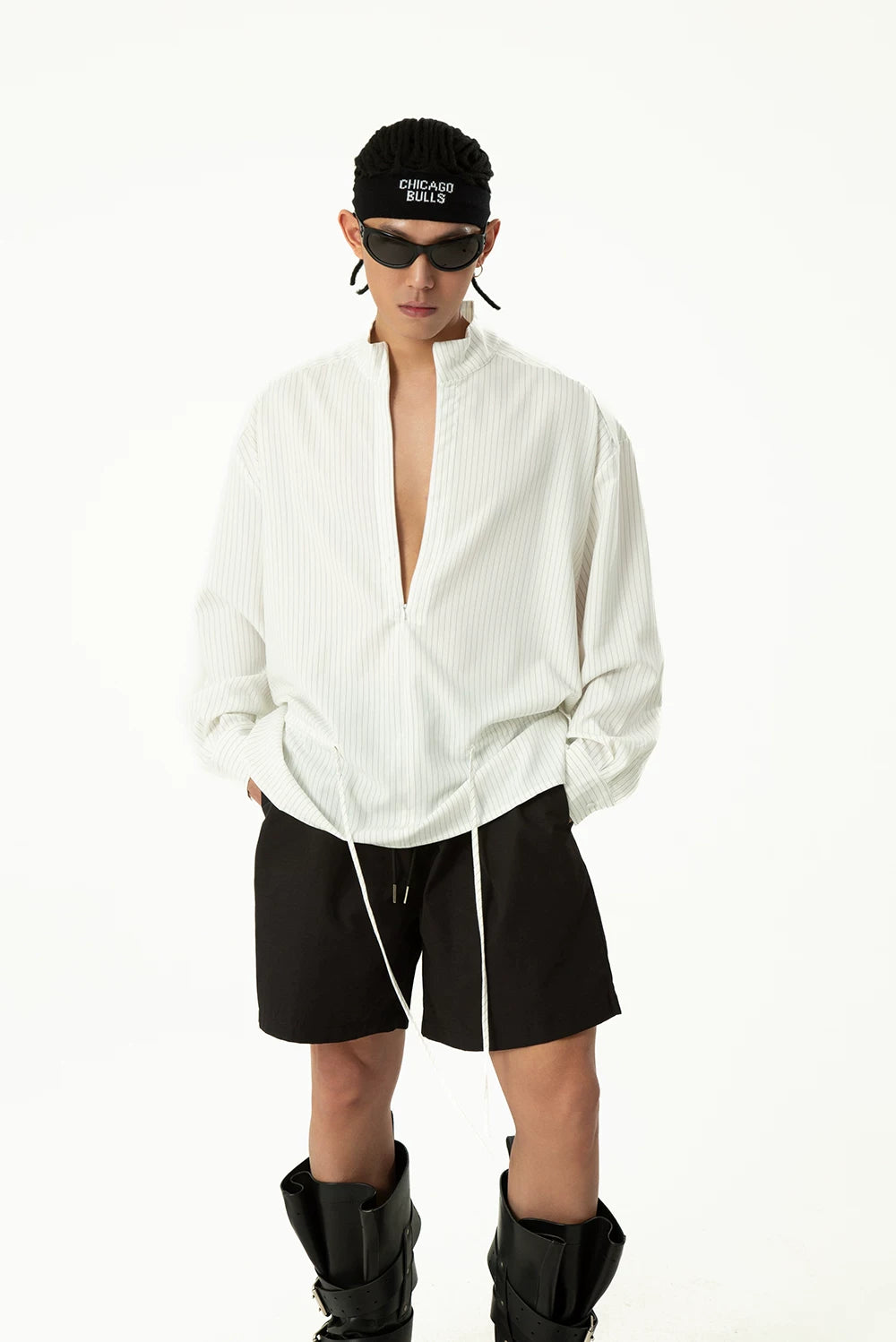 Men's White Striped Long Sleeve Shirt