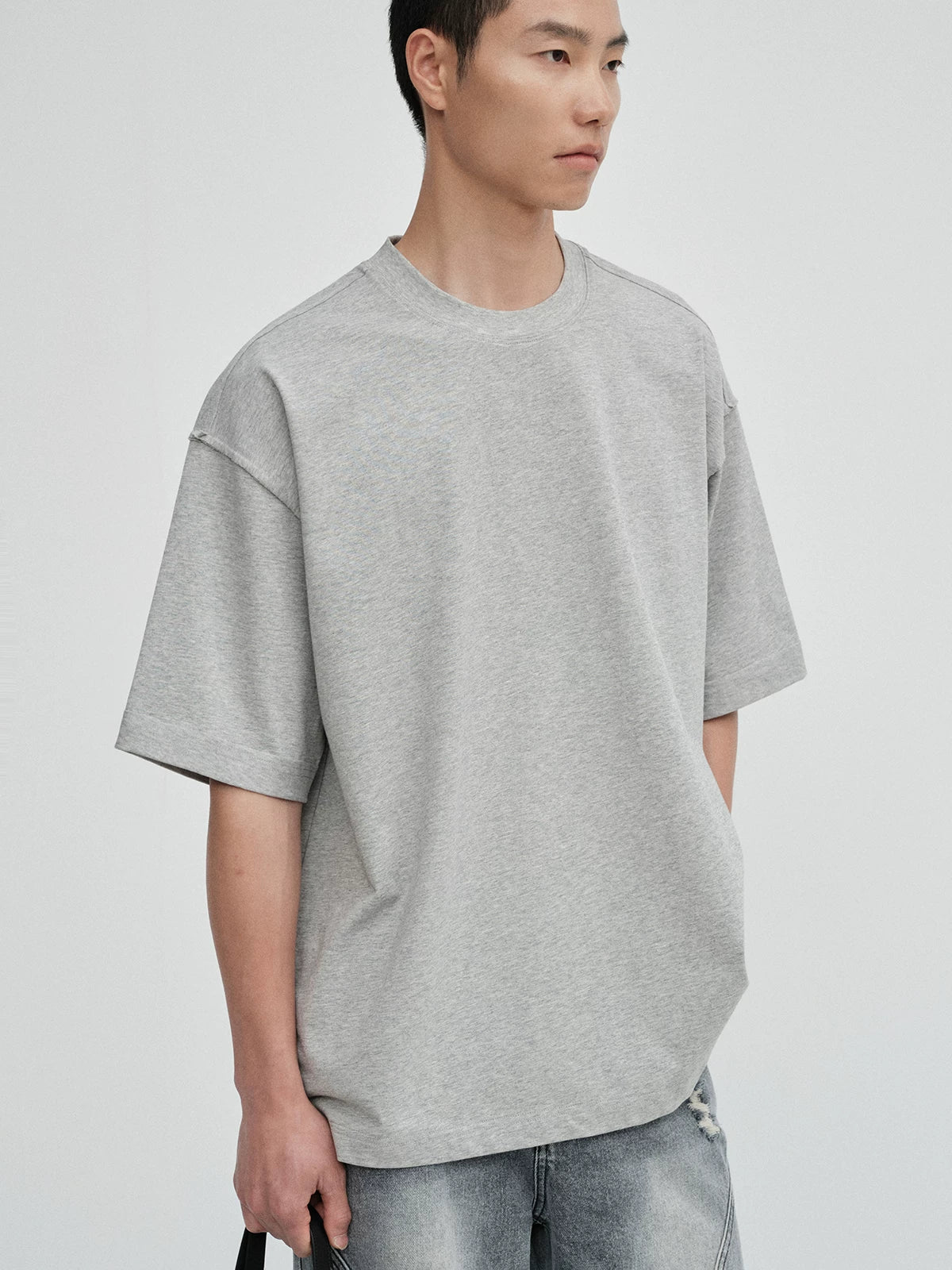 Crew Neck Raw Hem Short-Sleeve Tees