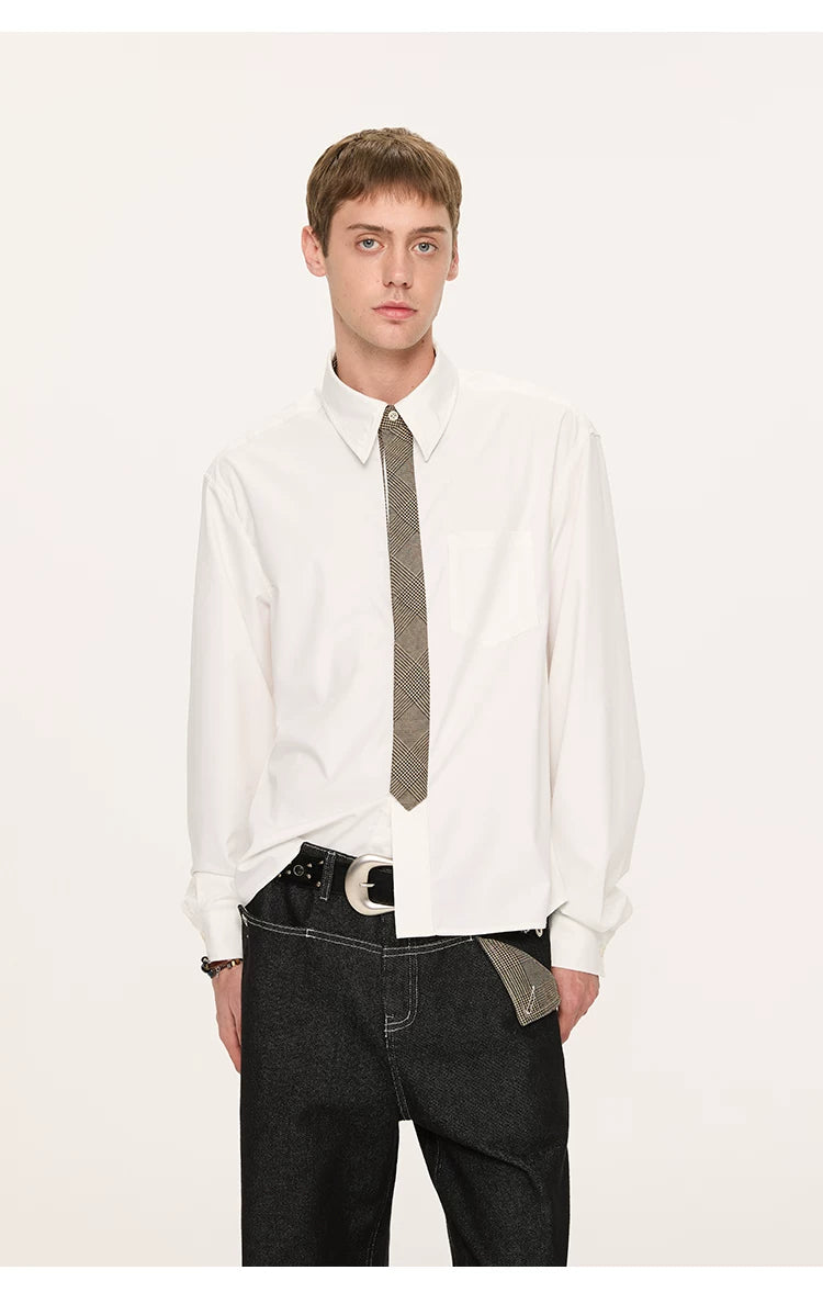 Plaid Tie Patchwork Long Sleeve Shirt