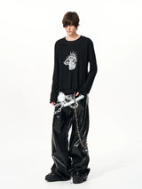 Men's Black Print Twofer Long-Sleeve Tee