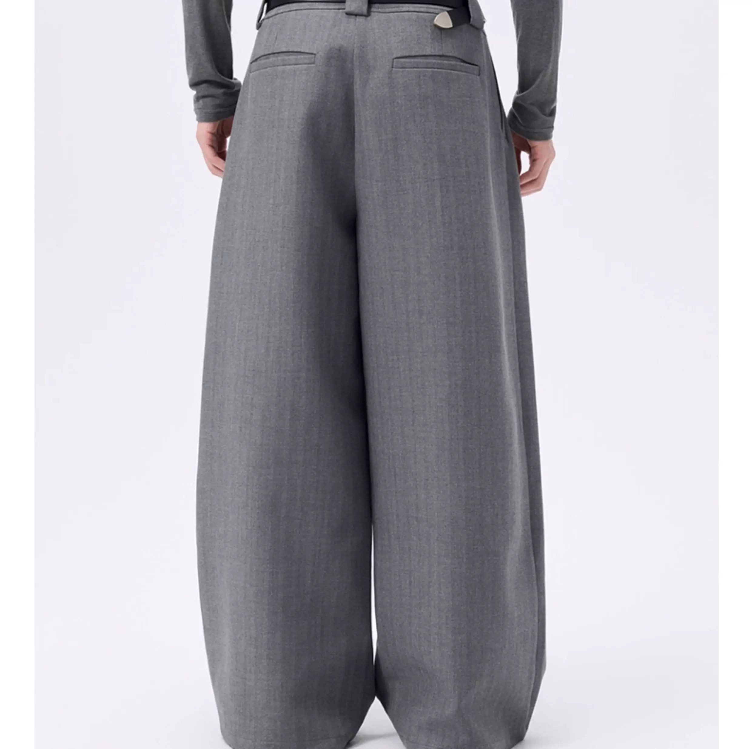 Grey Striped Wide Leg Lyocell Pants