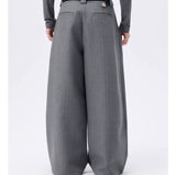 Grey Striped Wide Leg Lyocell Pants