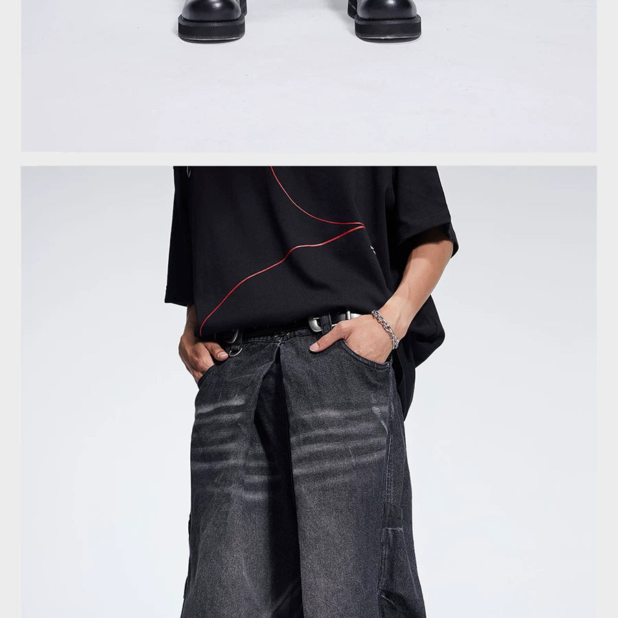 Special Waistband Tailored Washed Denim Shorts