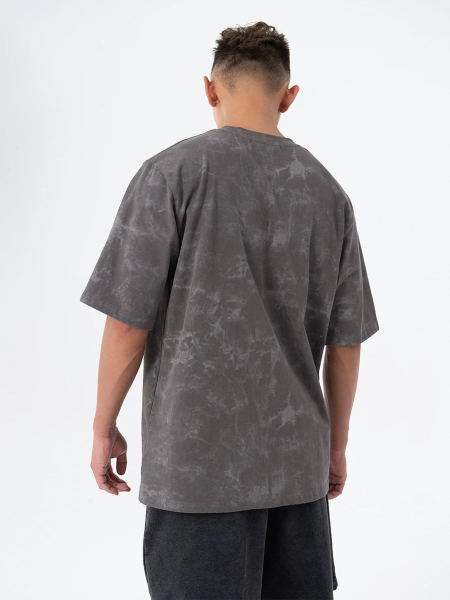 Men's Loose Gray Tie-Dye Print Tees
