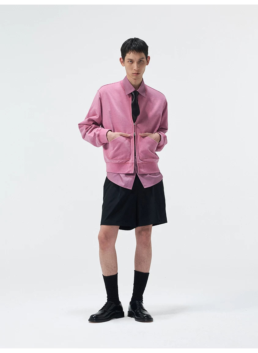 Triacetate Blend Belted Pleated Suit Shorts