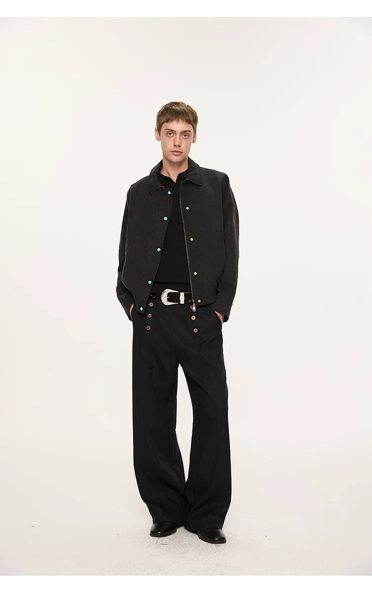 Lyocell Double-breasted Loose Straight Casual Pants