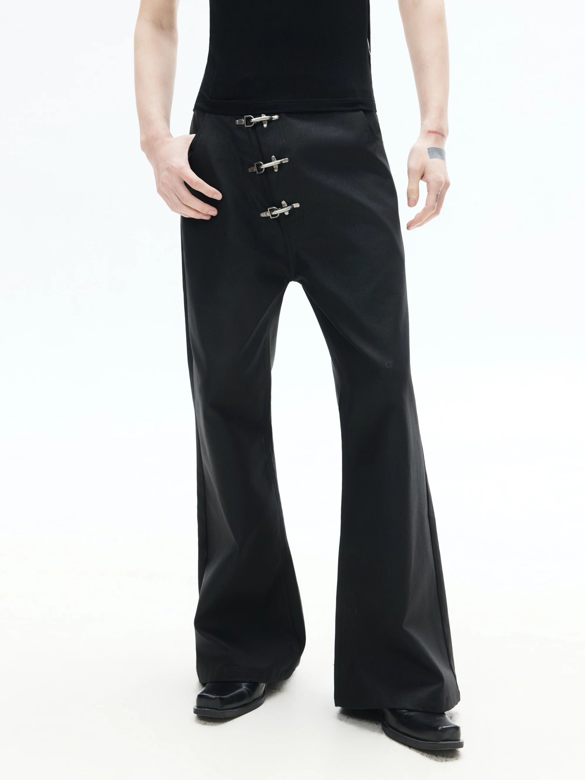 Asymmetrical Flare Waxed Jeans