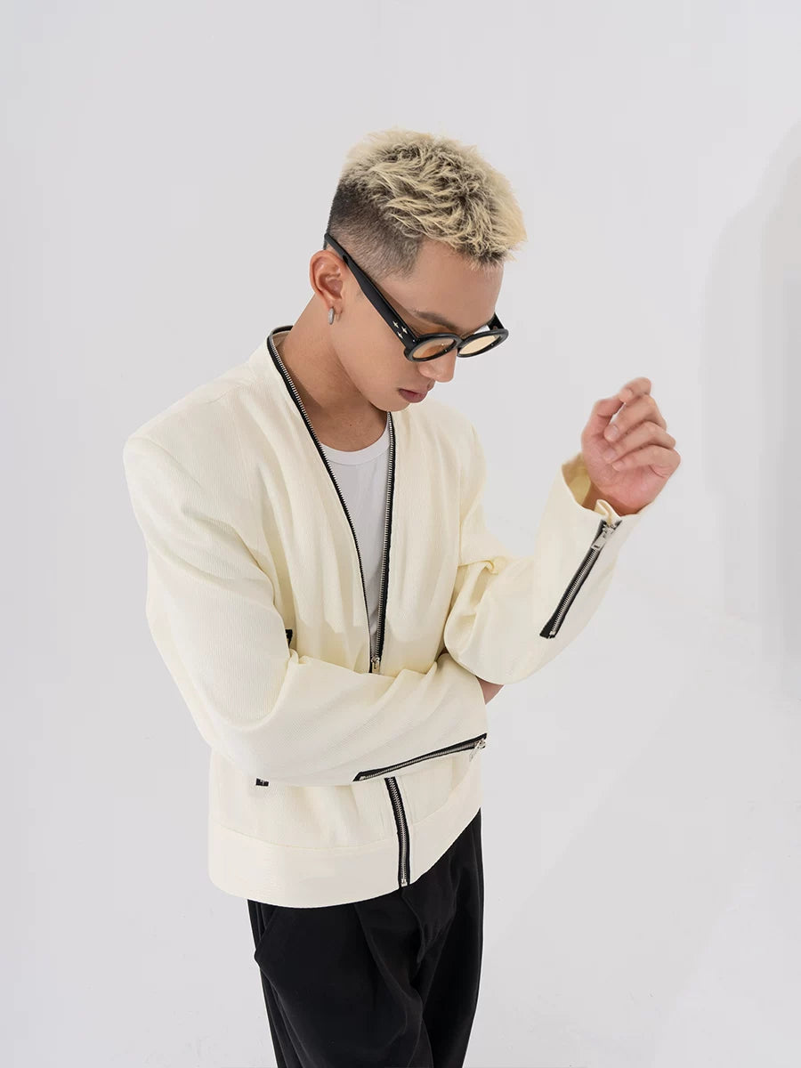 Men's Two-Tone Zip Shoulder Pad Jacket