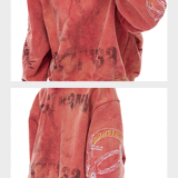 Tri-color Washed Distressed Embroidered V-neck Hoodie