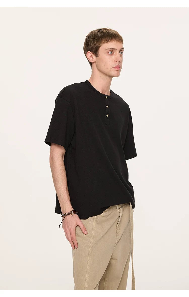 Couple Amber Waffle Boxy Henley Tees