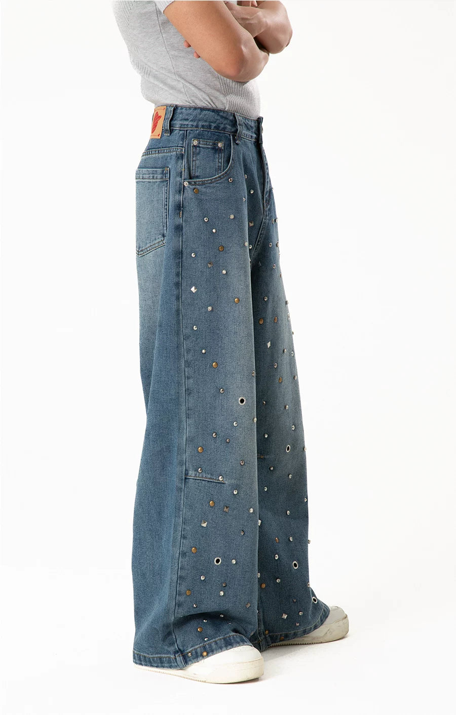 Men's Rhinestone Wide Leg Jeans