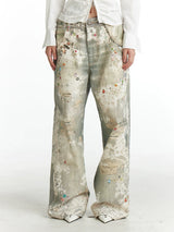 Vintage Digital Lace Print Flare Jeans