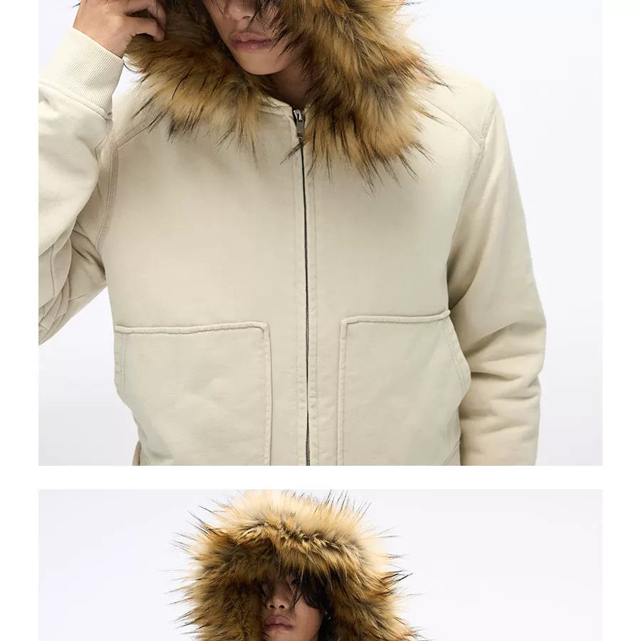 Men's Vintage Detachable Fur Hooded Jacket