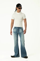 Men's Blue Black Rivet Flare Jeans