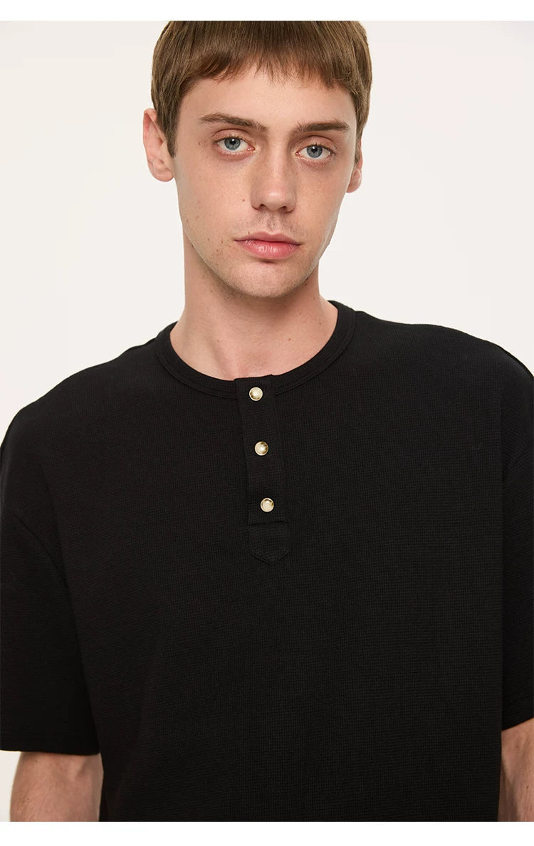 Couple Amber Waffle Boxy Henley Tees