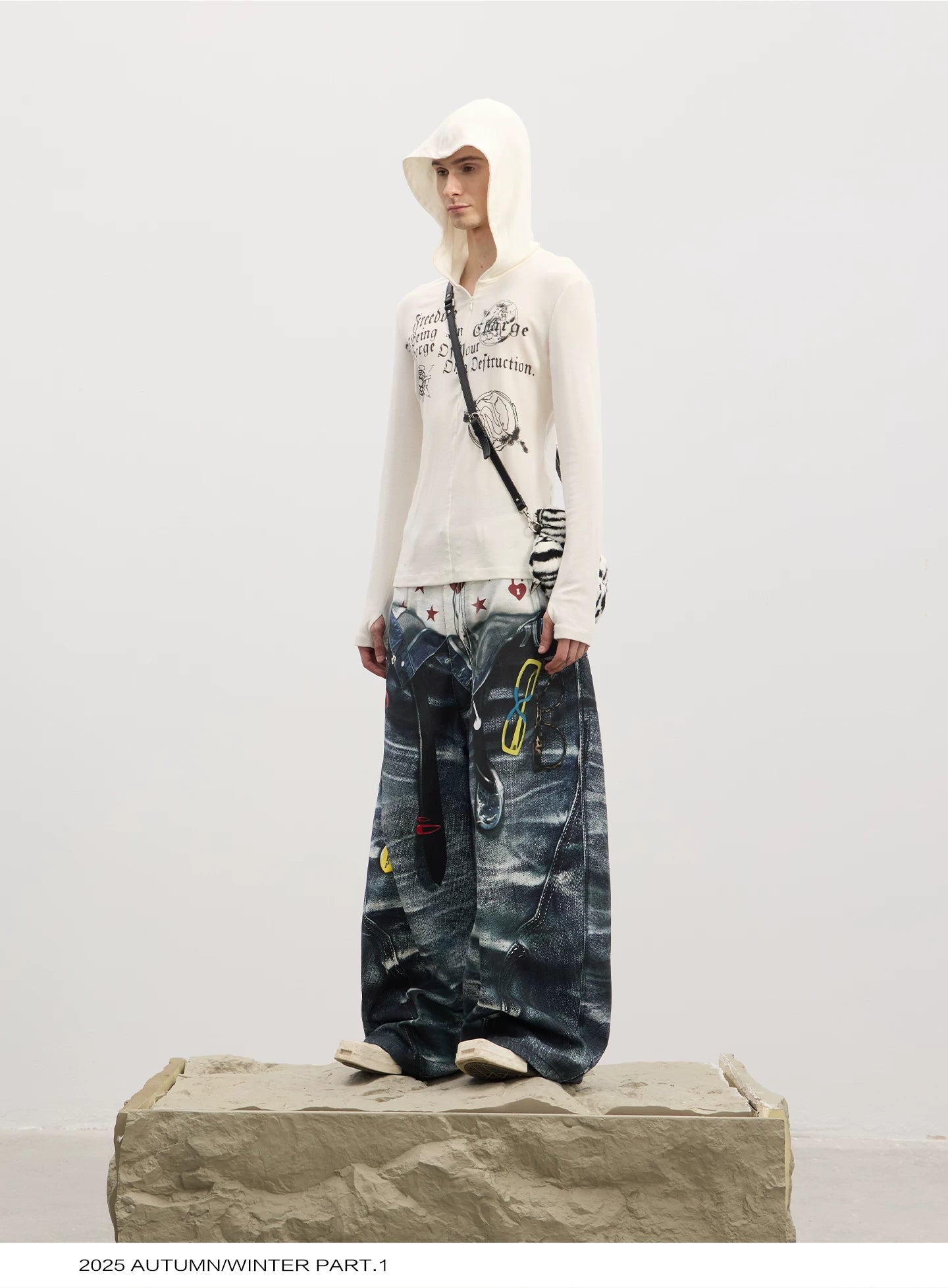 Double Waistband 3D Printed Baggy Jeans