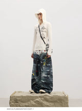 Double Waistband 3D Printed Baggy Jeans