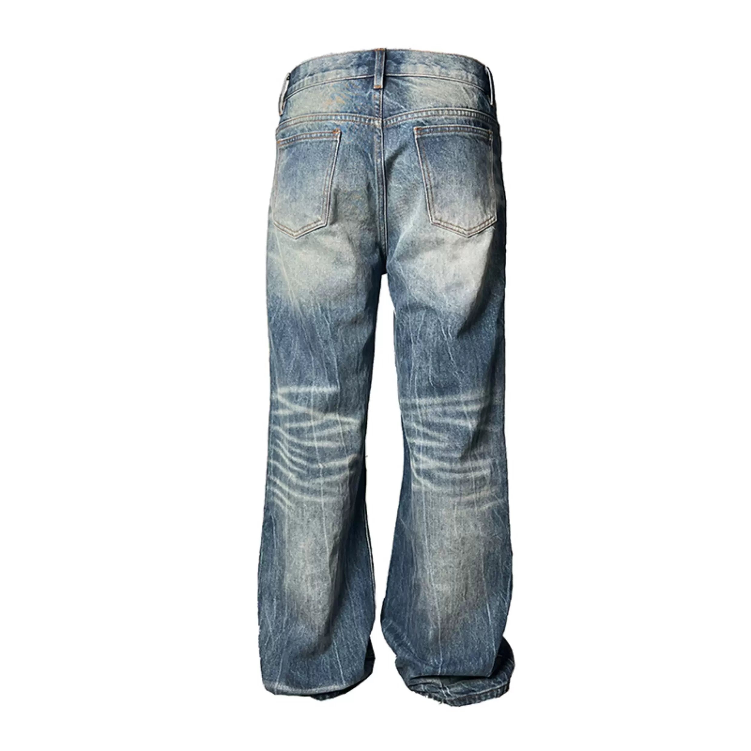 Heavy Wash Lightning Crack Flare Jeans