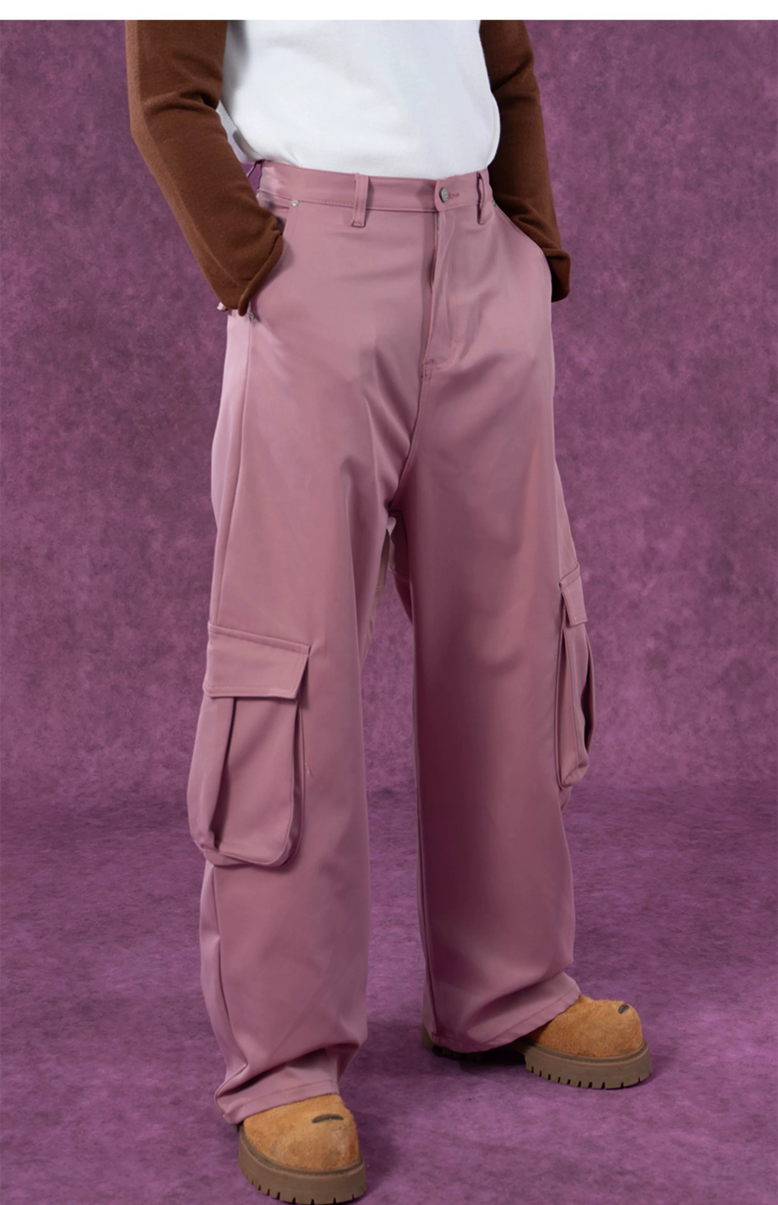 Men's Pink Beige Multi-pocket Cargo Pants