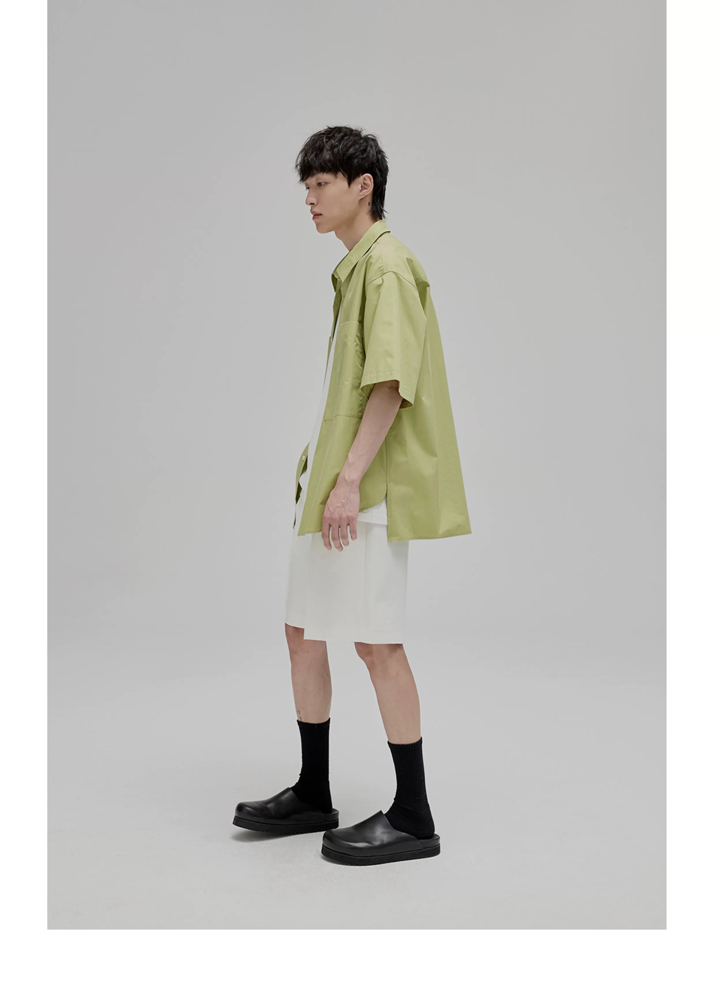 Short Sleeve Square Neck Cotton Shirt