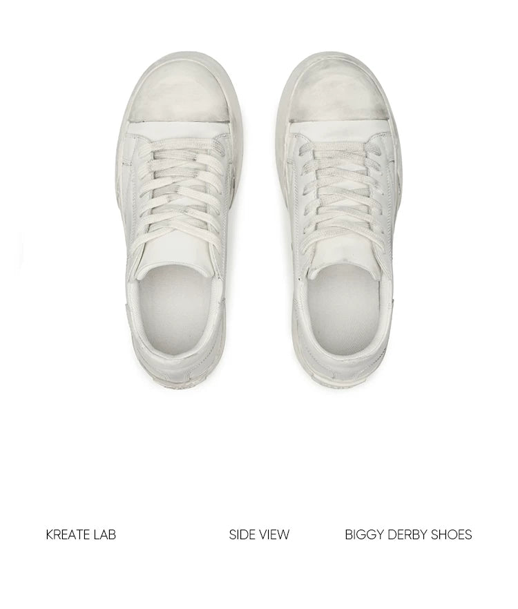 Unisex Distressed Low-Top Leather Platform Sneakers