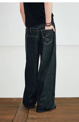 Men's Color-block Loose Raw Denim Jeans