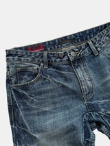 Vintage Washed Blue Printed Curved Jeans