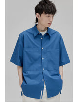 Short Sleeve Square Neck Cotton Shirt