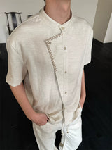 Contrast False Placket Short Sleeve Shirt