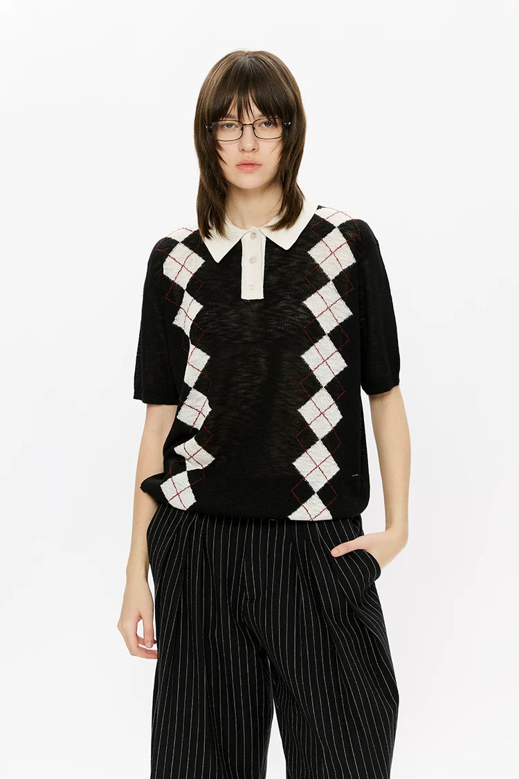 Men's Summer Contrast Diamond Knit Polo