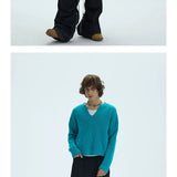 V-Neck Three-Color Waffle Lace Knit Sweater