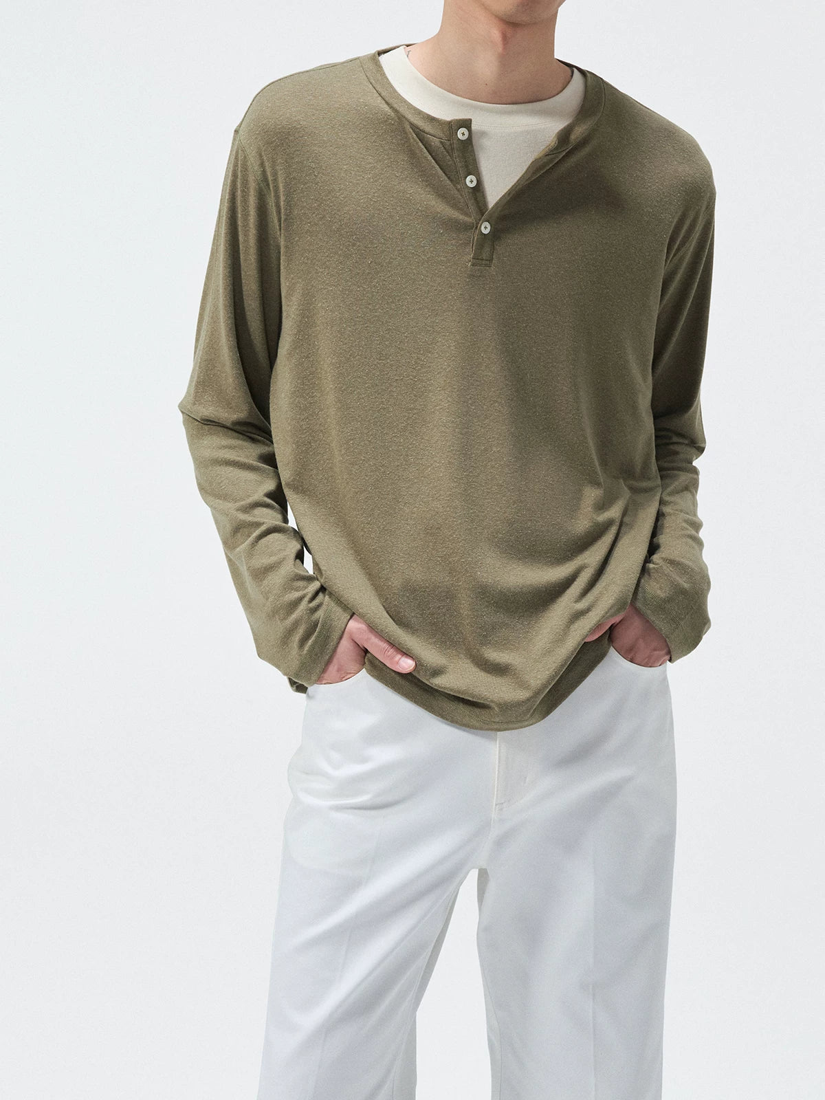 Long Sleeve Linen Tencel Blend Tees