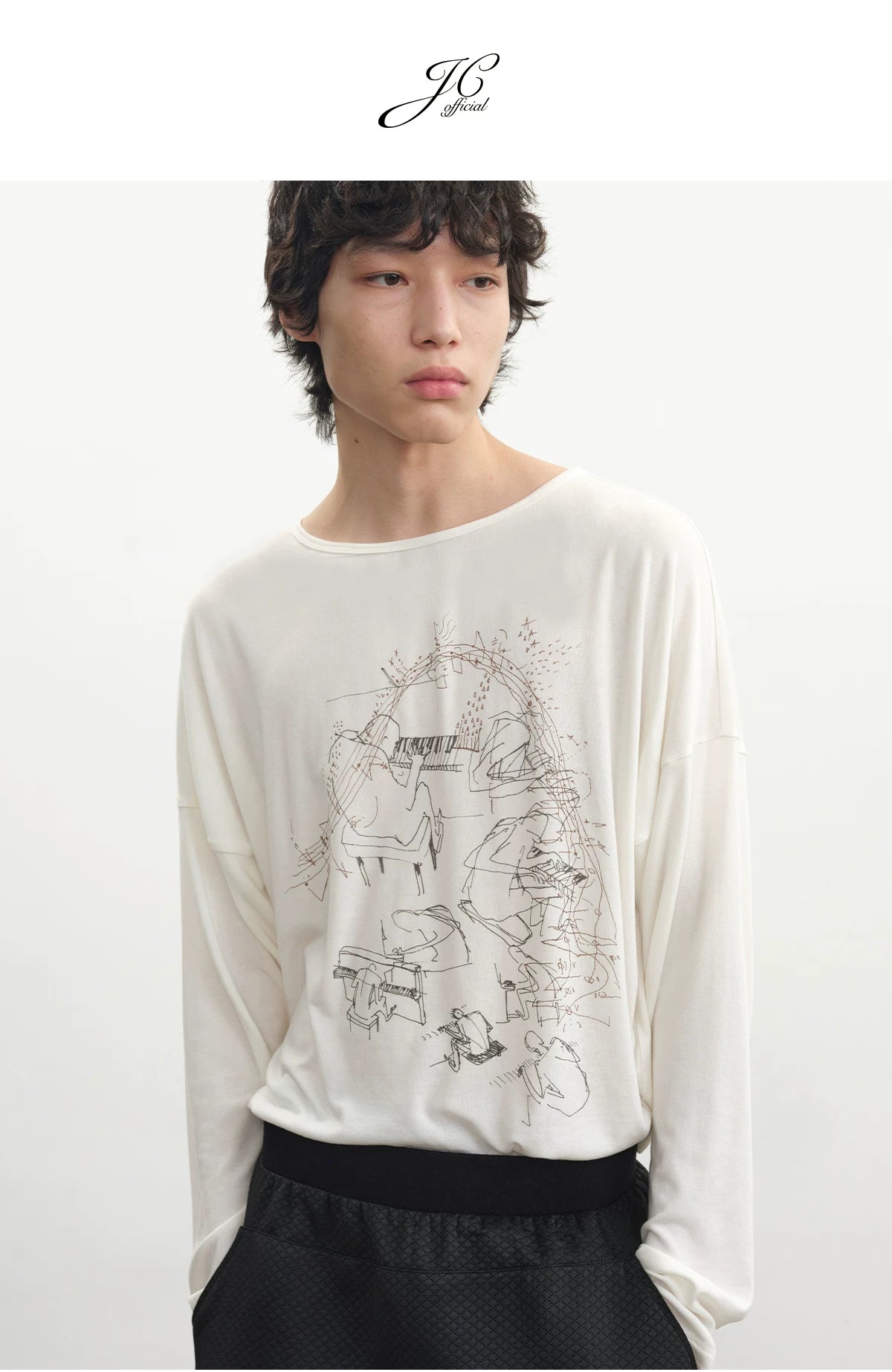 Piano Print Long Sleeve Top