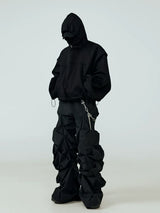 Black Pleated Wide Leg Casual Pants