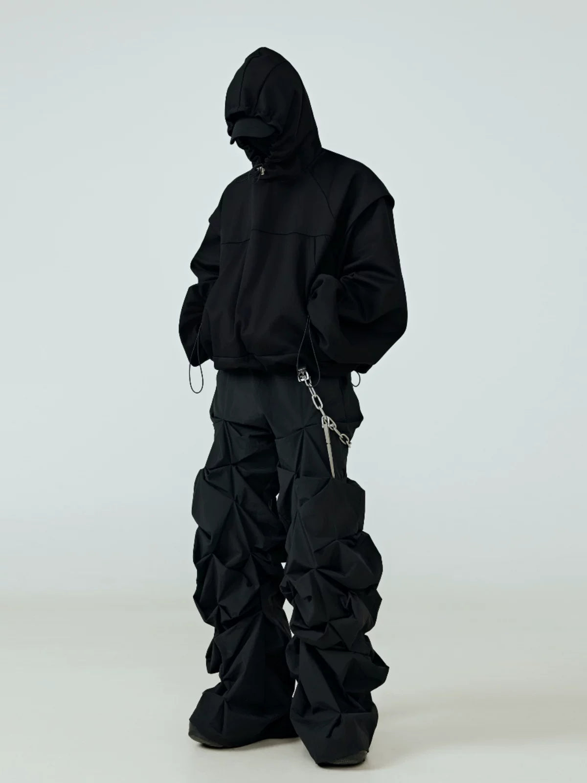 Black Pleated Wide Leg Casual Pants